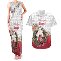 Poland Christmas Couples Matching Tank Maxi Dress and Hawaiian Shirt Dziadek Mroz With Wreath - Wonder Print Shop
