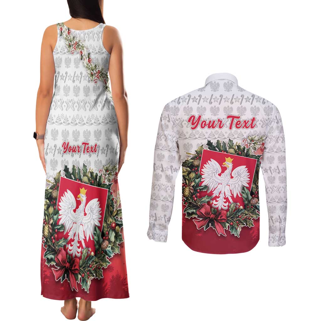 Poland Christmas Couples Matching Tank Maxi Dress and Long Sleeve Button Shirt Dziadek Mroz With Wreath - Wonder Print Shop