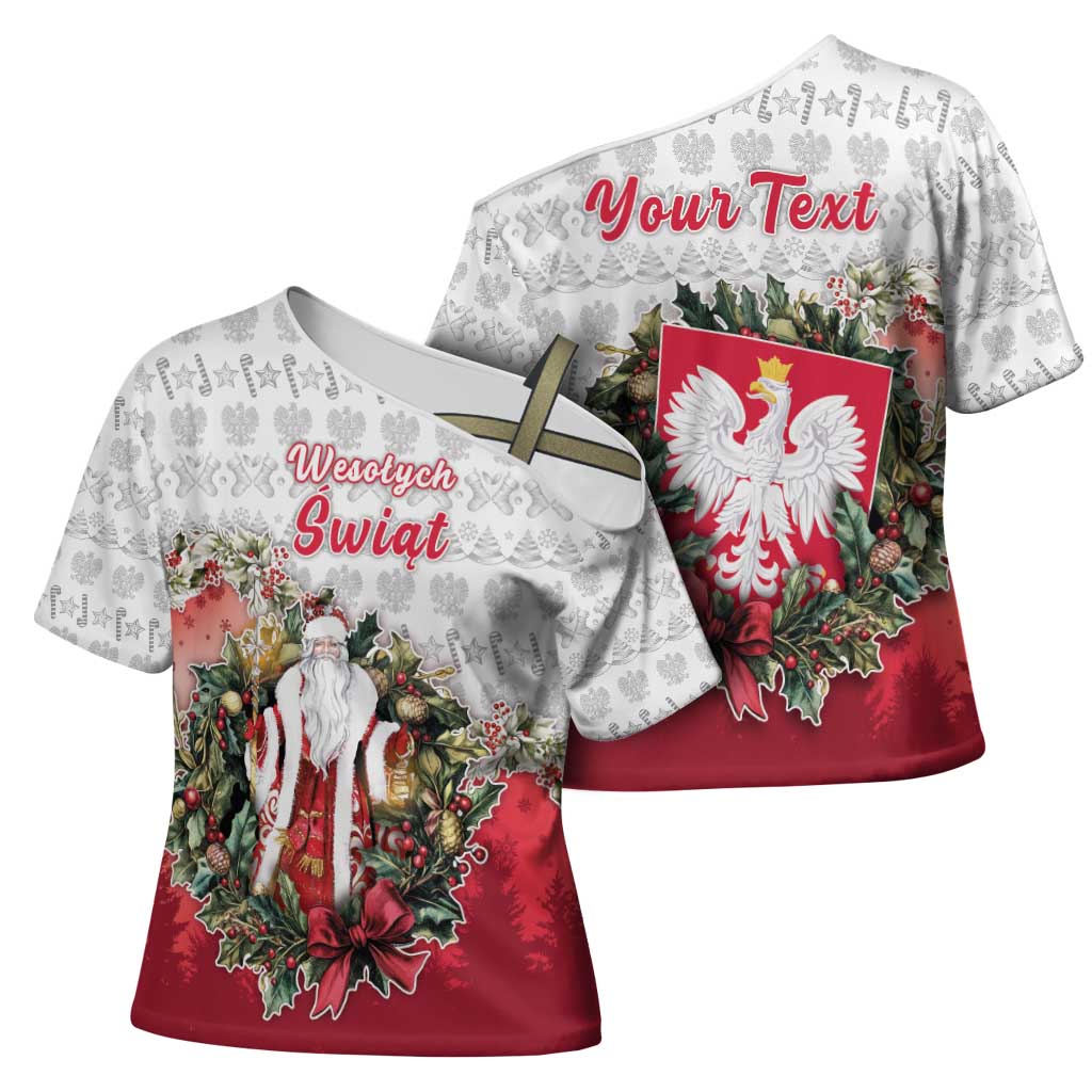 Poland Christmas Cross Shoulder Shirt Dziadek Mroz With Wreath - Wonder Print Shop