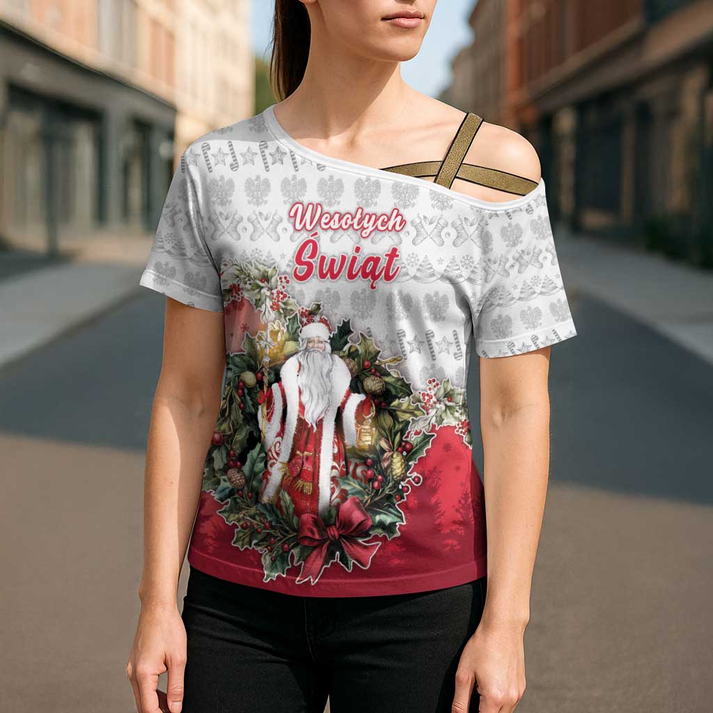 Poland Christmas Cross Shoulder Shirt Dziadek Mroz With Wreath - Wonder Print Shop