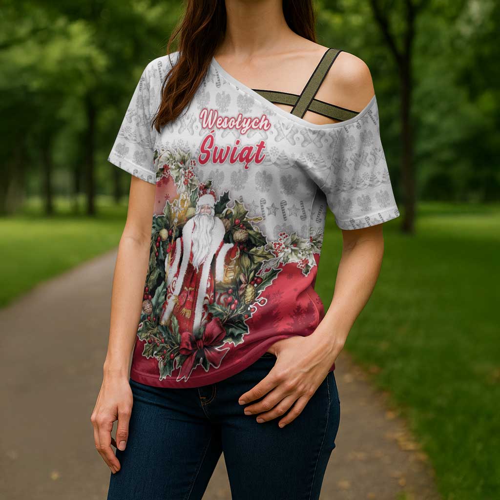 Poland Christmas Cross Shoulder Shirt Dziadek Mroz With Wreath - Wonder Print Shop
