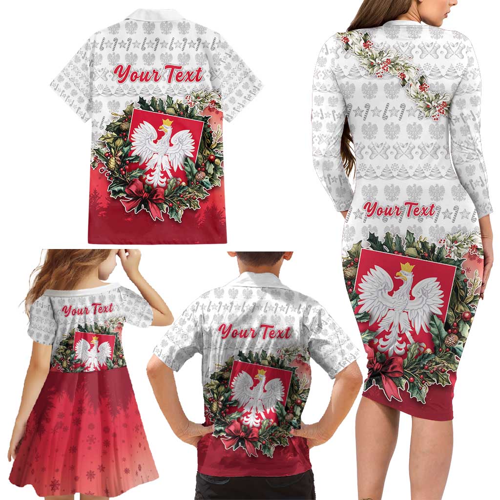 Poland Christmas Family Matching Long Sleeve Bodycon Dress and Hawaiian Shirt Dziadek Mroz With Wreath - Wonder Print Shop