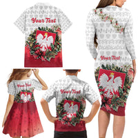 Poland Christmas Family Matching Long Sleeve Bodycon Dress and Hawaiian Shirt Dziadek Mroz With Wreath - Wonder Print Shop