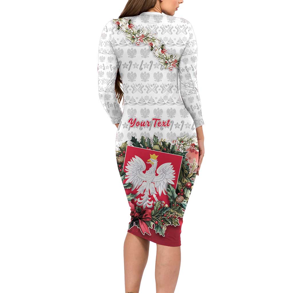 Poland Christmas Family Matching Long Sleeve Bodycon Dress and Hawaiian Shirt Dziadek Mroz With Wreath - Wonder Print Shop