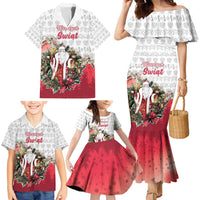Poland Christmas Family Matching Mermaid Dress and Hawaiian Shirt Dziadek Mroz With Wreath - Wonder Print Shop
