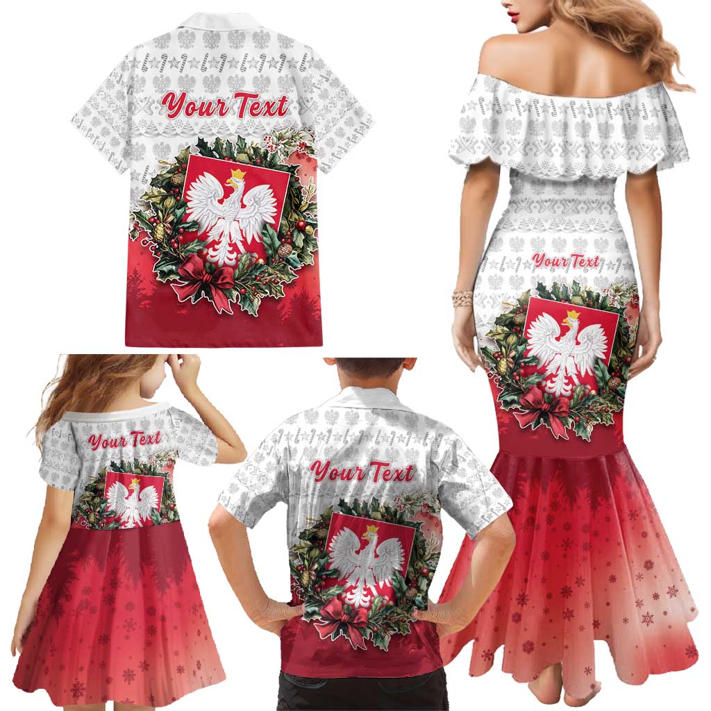 Poland Christmas Family Matching Mermaid Dress and Hawaiian Shirt Dziadek Mroz With Wreath - Wonder Print Shop