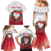 Poland Christmas Family Matching Mermaid Dress and Hawaiian Shirt Dziadek Mroz With Wreath - Wonder Print Shop