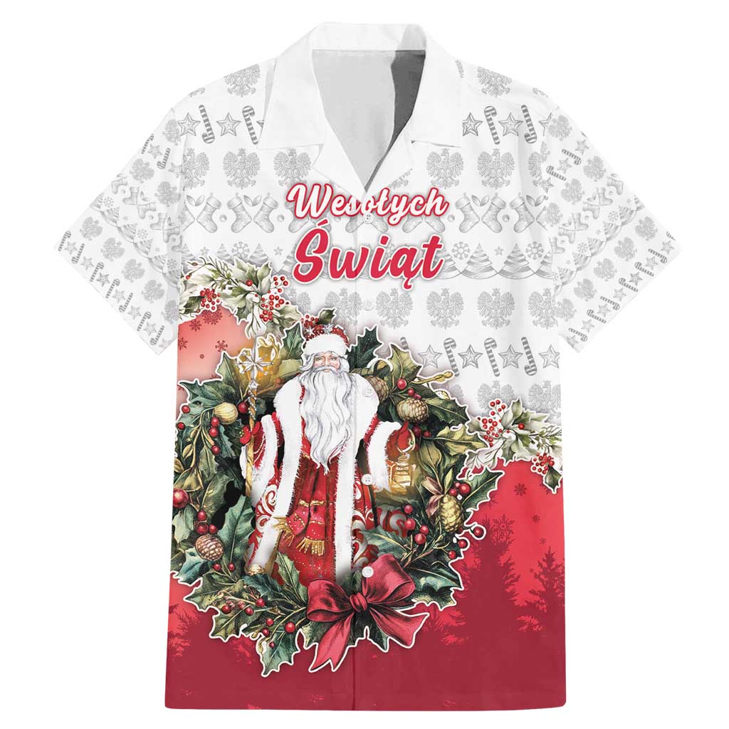 Poland Christmas Family Matching Mermaid Dress and Hawaiian Shirt Dziadek Mroz With Wreath - Wonder Print Shop