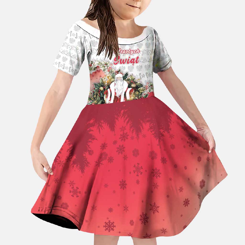 Poland Christmas Family Matching Off Shoulder Maxi Dress and Hawaiian Shirt Dziadek Mroz With Wreath - Wonder Print Shop