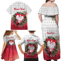 Poland Christmas Family Matching Off Shoulder Maxi Dress and Hawaiian Shirt Dziadek Mroz With Wreath - Wonder Print Shop