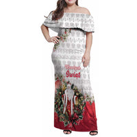 Poland Christmas Family Matching Off Shoulder Maxi Dress and Hawaiian Shirt Dziadek Mroz With Wreath - Wonder Print Shop