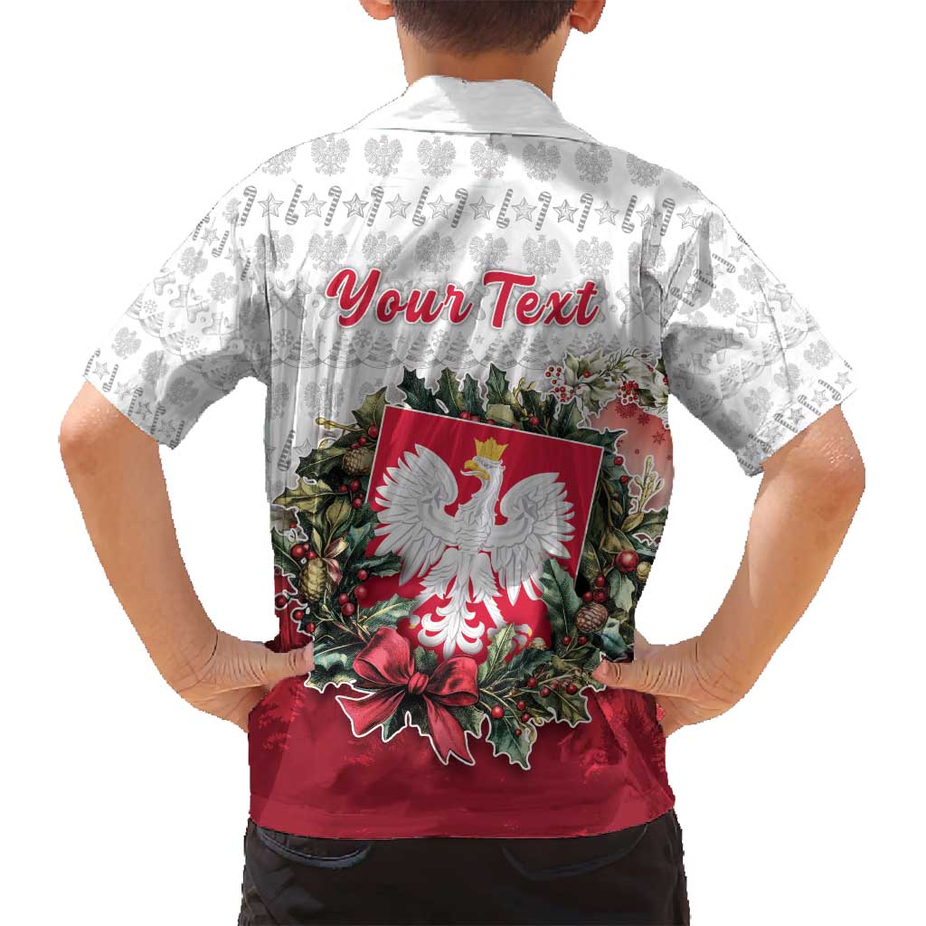 Poland Christmas Family Matching Off Shoulder Short Dress and Hawaiian Shirt Dziadek Mroz With Wreath - Wonder Print Shop