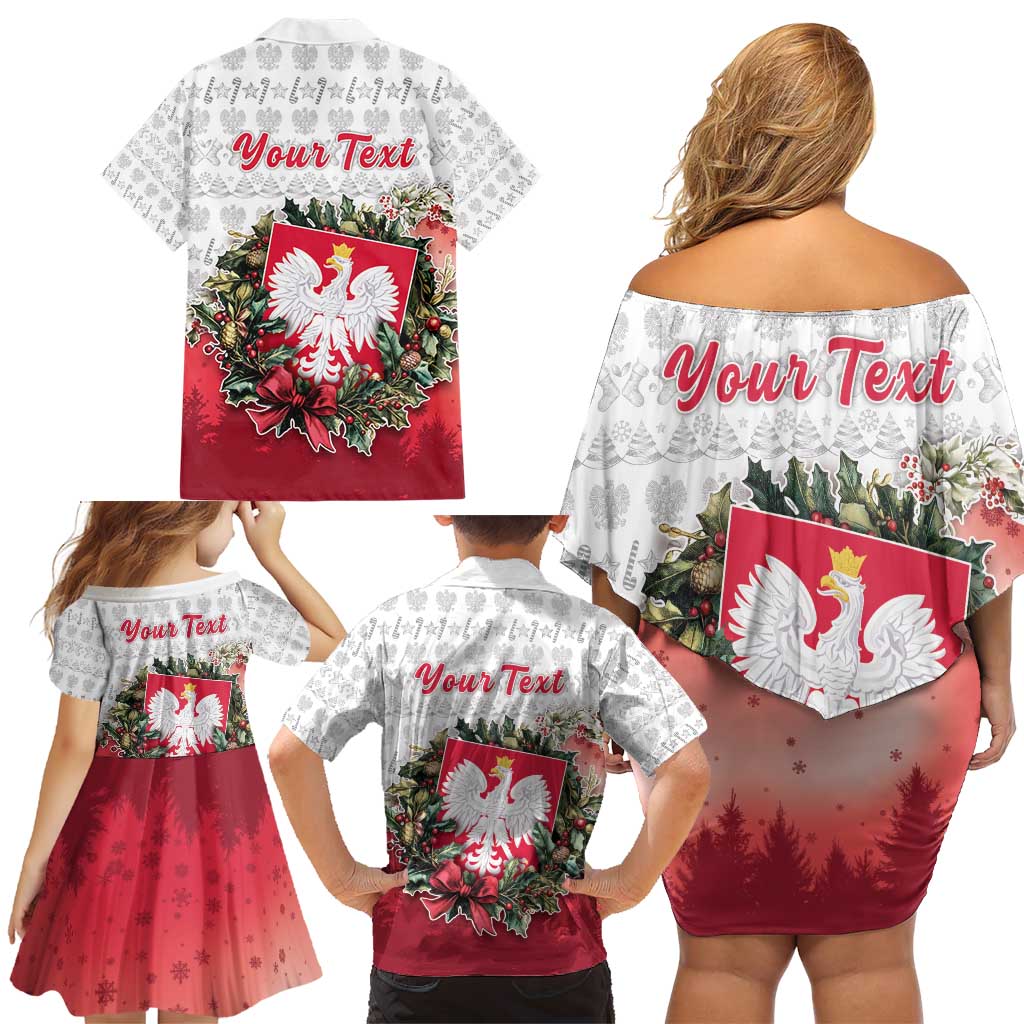 Poland Christmas Family Matching Off Shoulder Short Dress and Hawaiian Shirt Dziadek Mroz With Wreath - Wonder Print Shop