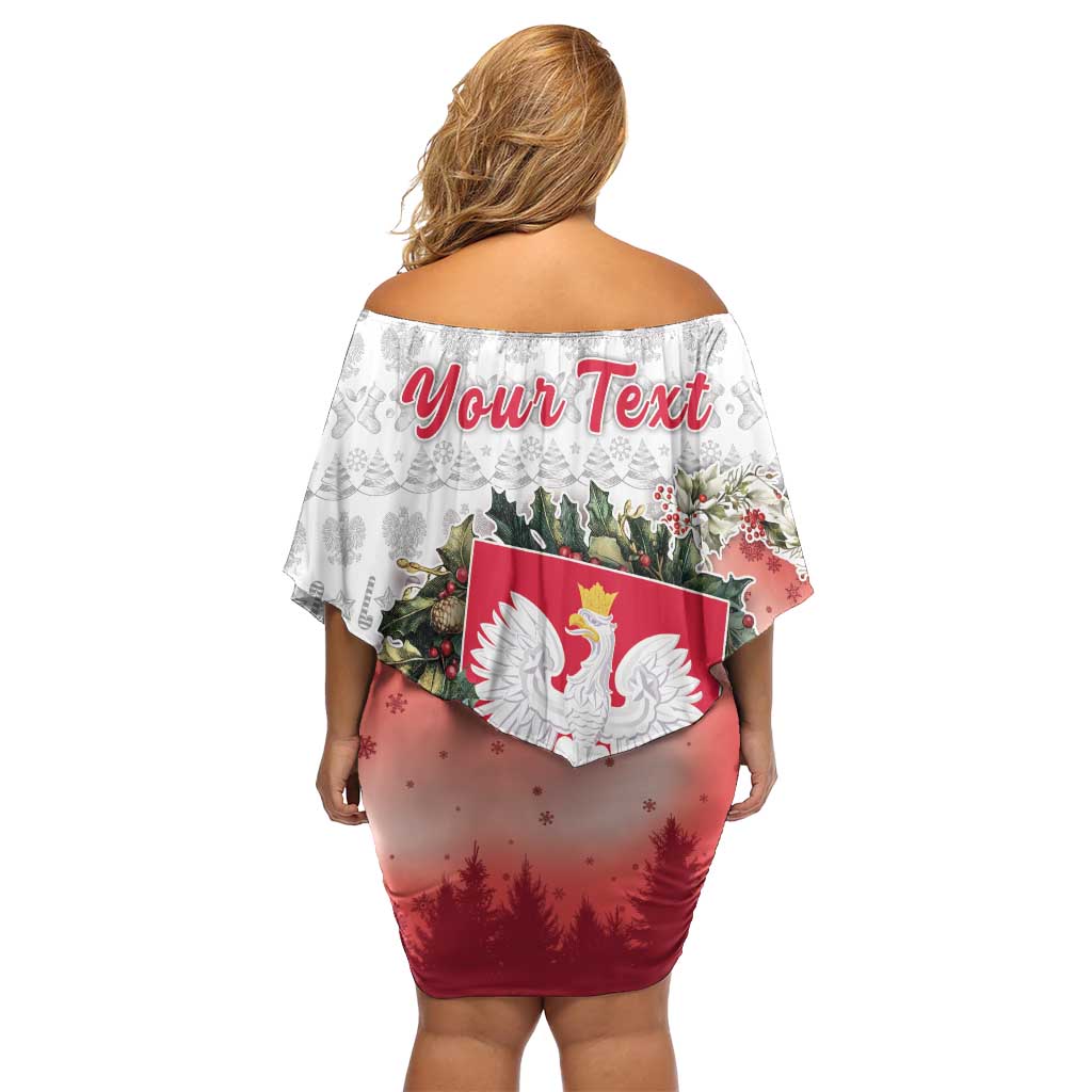 Poland Christmas Family Matching Off Shoulder Short Dress and Hawaiian Shirt Dziadek Mroz With Wreath - Wonder Print Shop