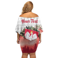 Poland Christmas Family Matching Off Shoulder Short Dress and Hawaiian Shirt Dziadek Mroz With Wreath - Wonder Print Shop
