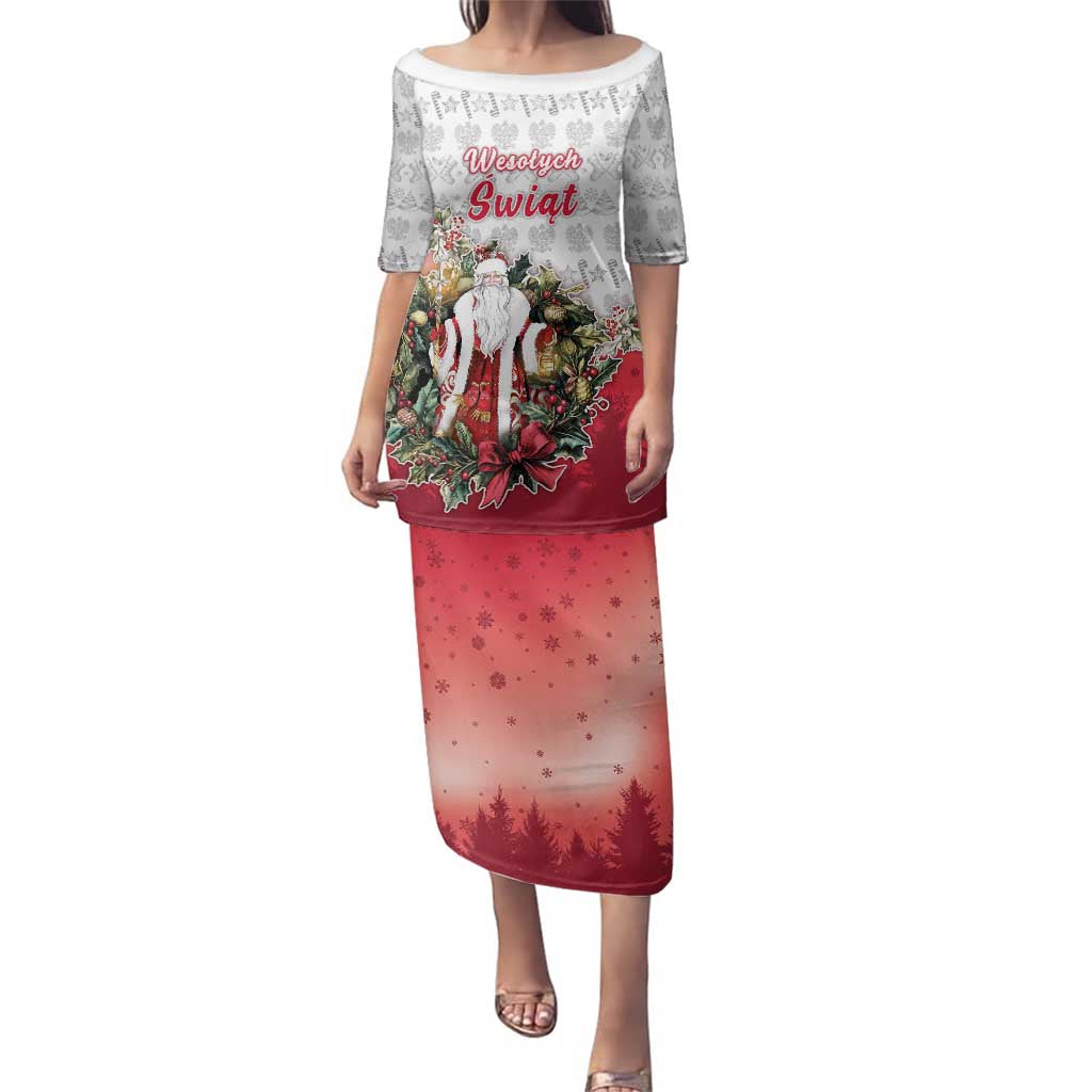 Poland Christmas Family Matching Puletasi and Hawaiian Shirt Dziadek Mroz With Wreath - Wonder Print Shop