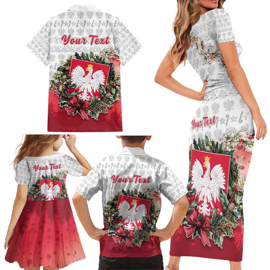 Poland Christmas Family Matching Short Sleeve Bodycon Dress and Hawaiian Shirt Dziadek Mroz With Wreath - Wonder Print Shop
