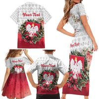 Poland Christmas Family Matching Short Sleeve Bodycon Dress and Hawaiian Shirt Dziadek Mroz With Wreath - Wonder Print Shop