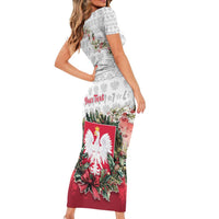 Poland Christmas Family Matching Short Sleeve Bodycon Dress and Hawaiian Shirt Dziadek Mroz With Wreath - Wonder Print Shop