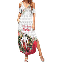 Poland Christmas Family Matching Summer Maxi Dress and Hawaiian Shirt Dziadek Mroz With Wreath - Wonder Print Shop