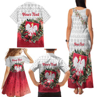 Poland Christmas Family Matching Tank Maxi Dress and Hawaiian Shirt Dziadek Mroz With Wreath - Wonder Print Shop