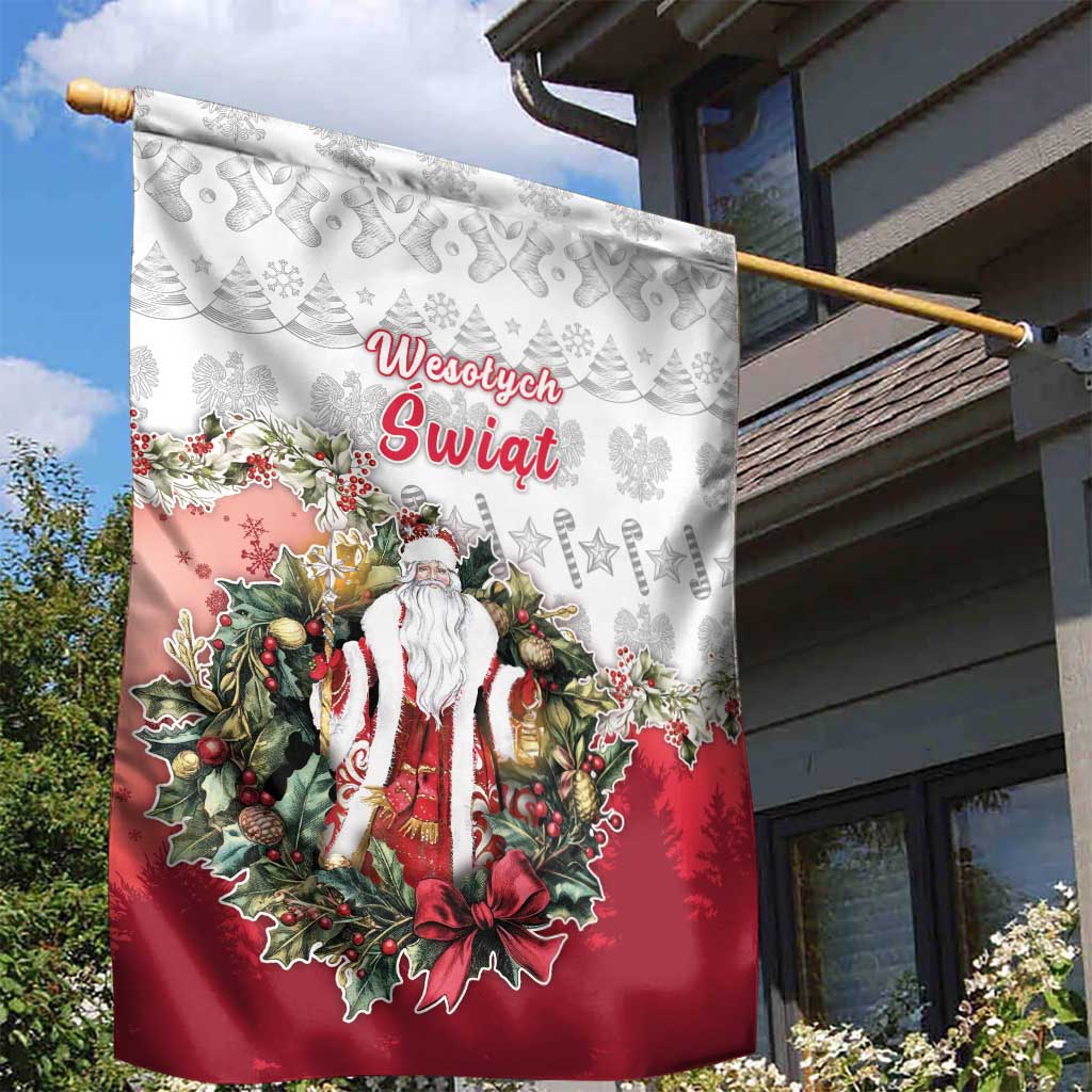 Poland Christmas Garden Flag Dziadek Mroz With Wreath - Wonder Print Shop
