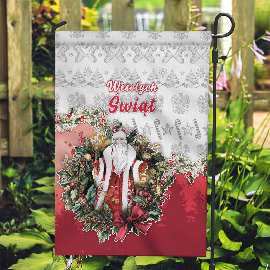 Poland Christmas Garden Flag Dziadek Mroz With Wreath - Wonder Print Shop