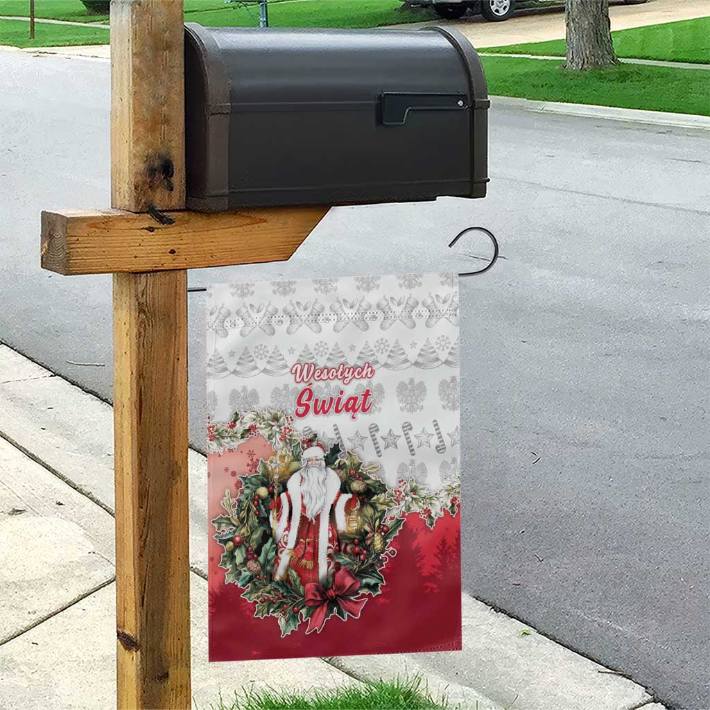 Poland Christmas Garden Flag Dziadek Mroz With Wreath - Wonder Print Shop