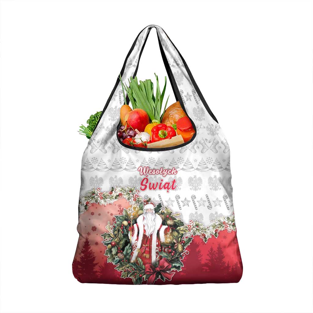 Poland Christmas Grocery Bag Dziadek Mroz With Wreath - Wonder Print Shop