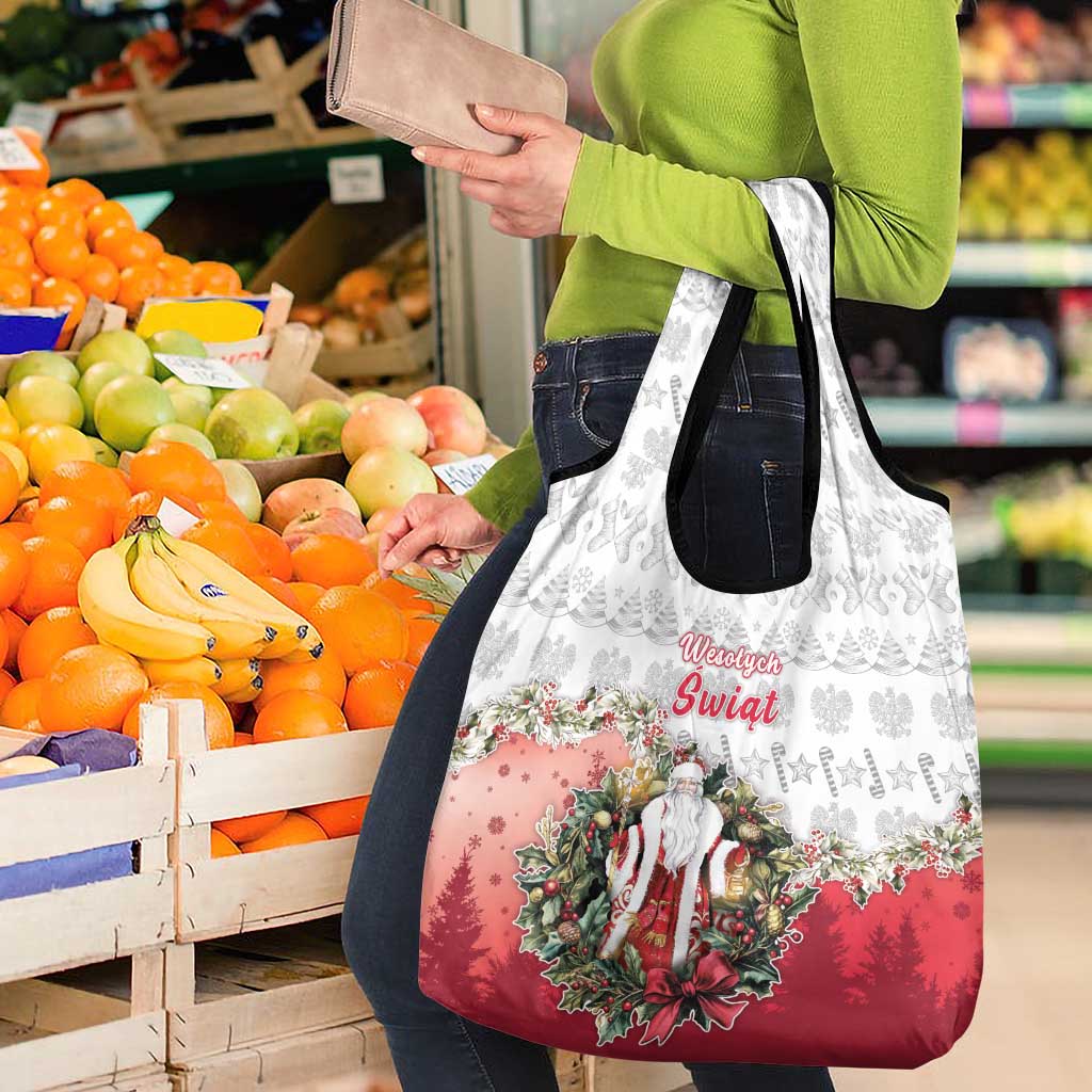 Poland Christmas Grocery Bag Dziadek Mroz With Wreath - Wonder Print Shop
