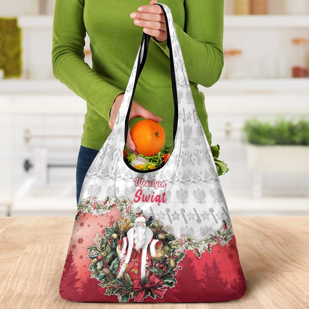 Poland Christmas Grocery Bag Dziadek Mroz With Wreath - Wonder Print Shop