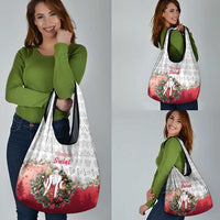 Poland Christmas Grocery Bag Dziadek Mroz With Wreath - Wonder Print Shop