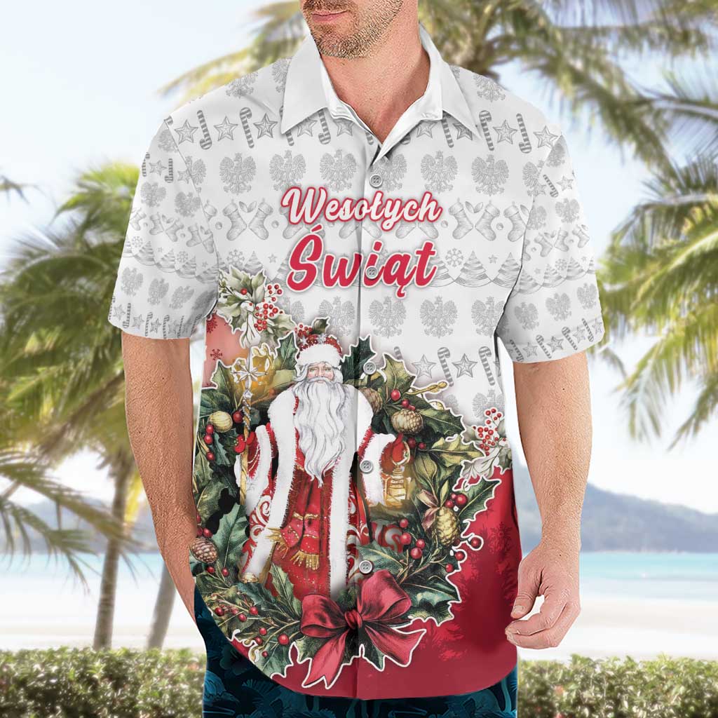 Poland Christmas Hawaiian Shirt Dziadek Mroz With Wreath - Wonder Print Shop