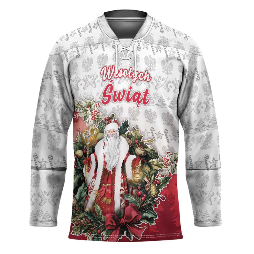 Poland Christmas Hockey Jersey Dziadek Mroz With Wreath - Wonder Print Shop