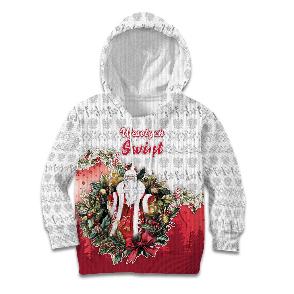 Poland Christmas Kid Hoodie Dziadek Mroz With Wreath - Wonder Print Shop