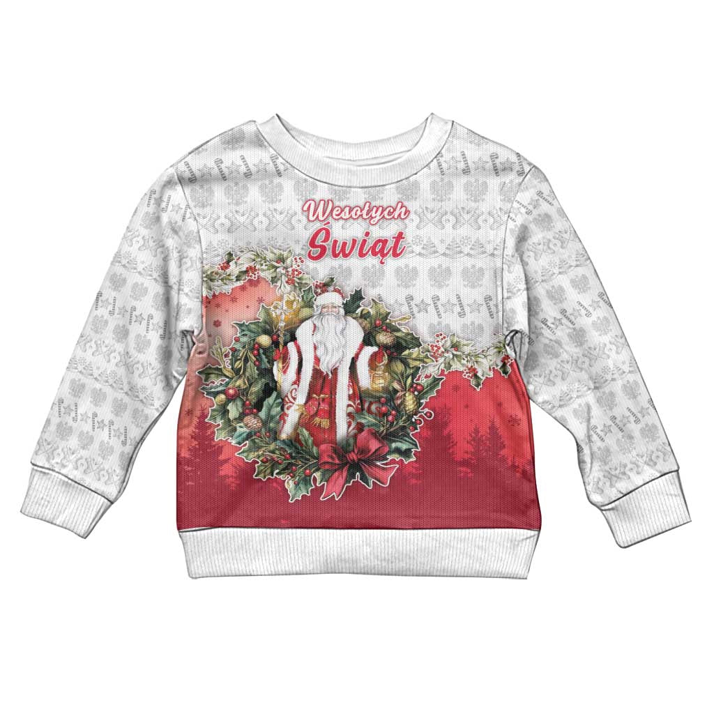 Personalized Poland Christmas Kid Ugly Christmas Sweater Dziadek Mroz With Wreath - Wonder Print Shop