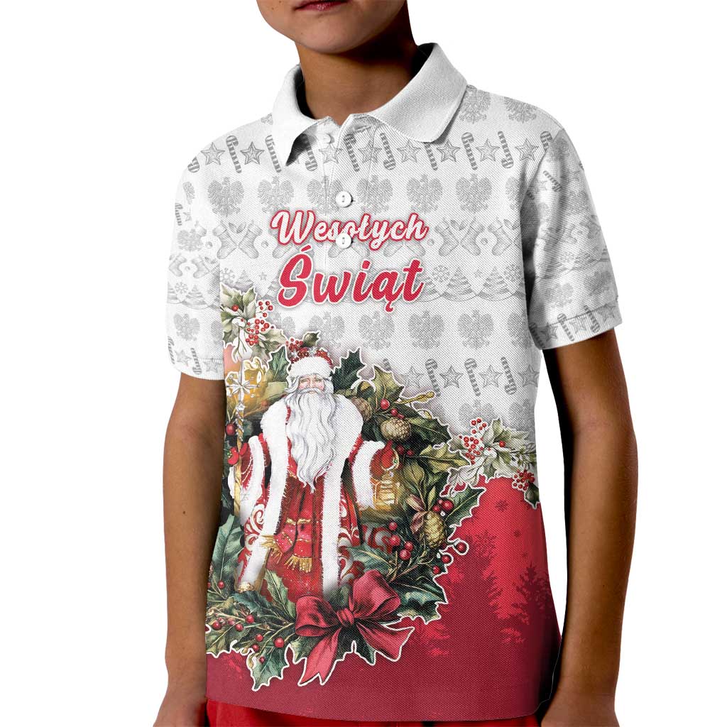 Poland Christmas Kid Polo Shirt Dziadek Mroz With Wreath - Wonder Print Shop