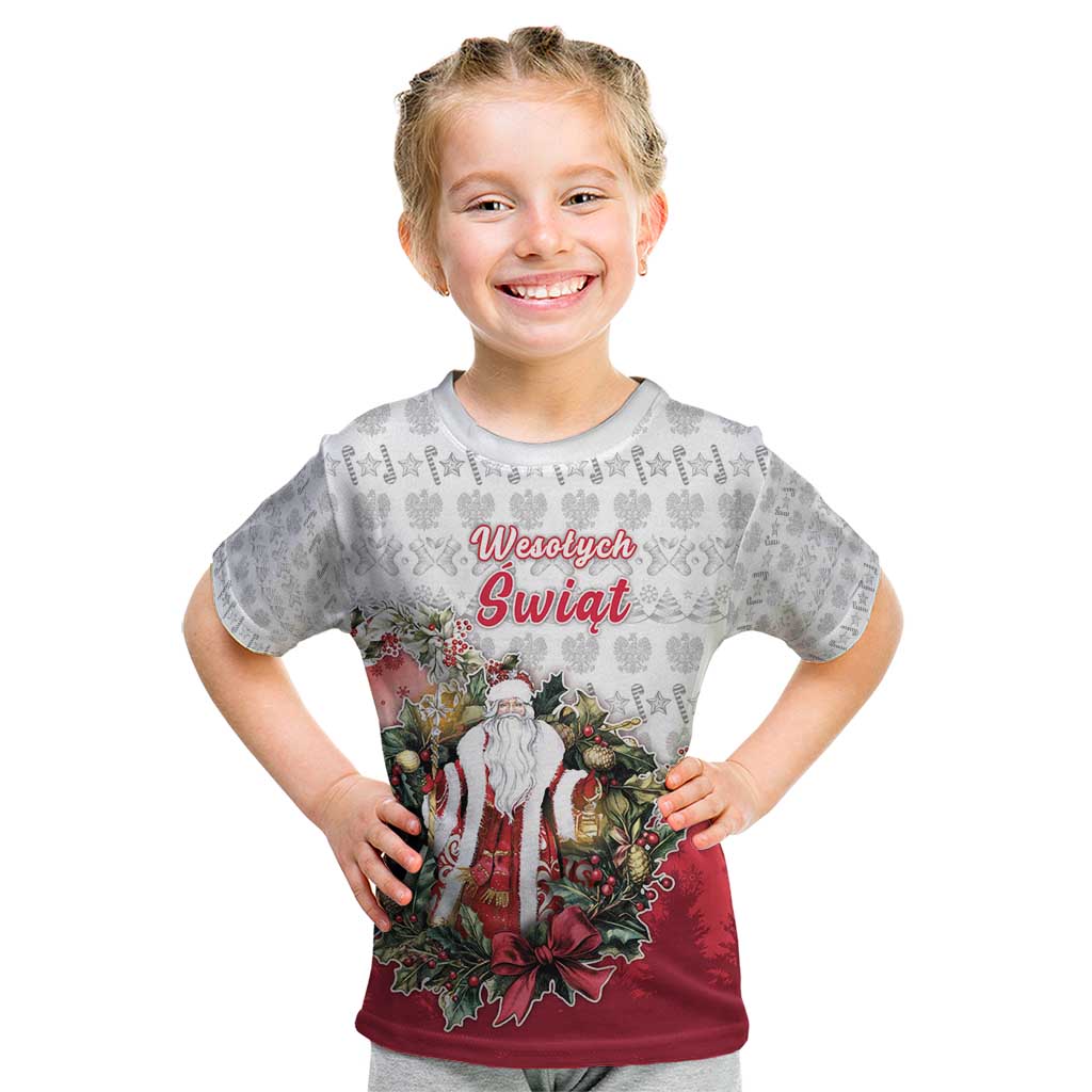 Poland Christmas Kid T Shirt Dziadek Mroz With Wreath - Wonder Print Shop