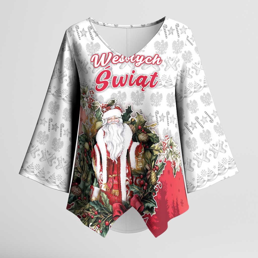 Poland Christmas Kimono Sleeve Blouse Dziadek Mroz With Wreath - Wonder Print Shop