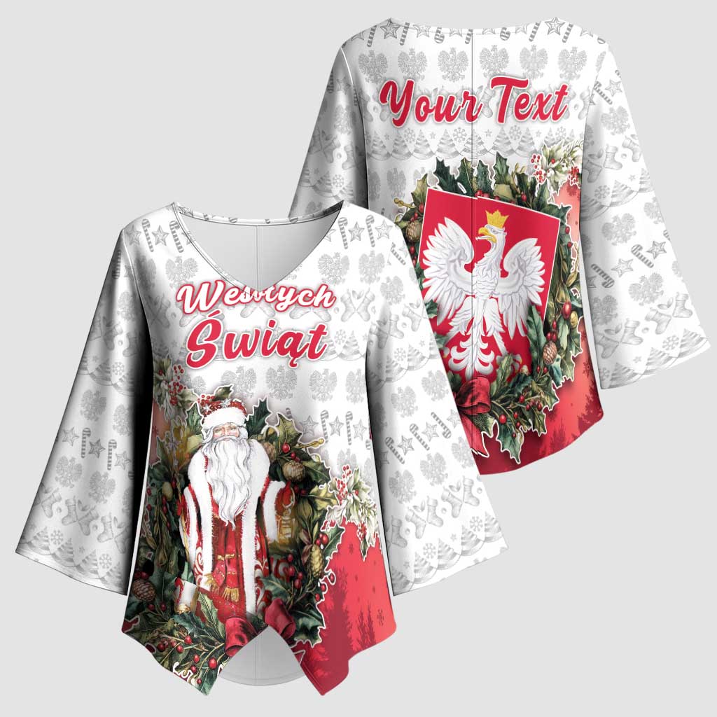 Poland Christmas Kimono Sleeve Blouse Dziadek Mroz With Wreath - Wonder Print Shop