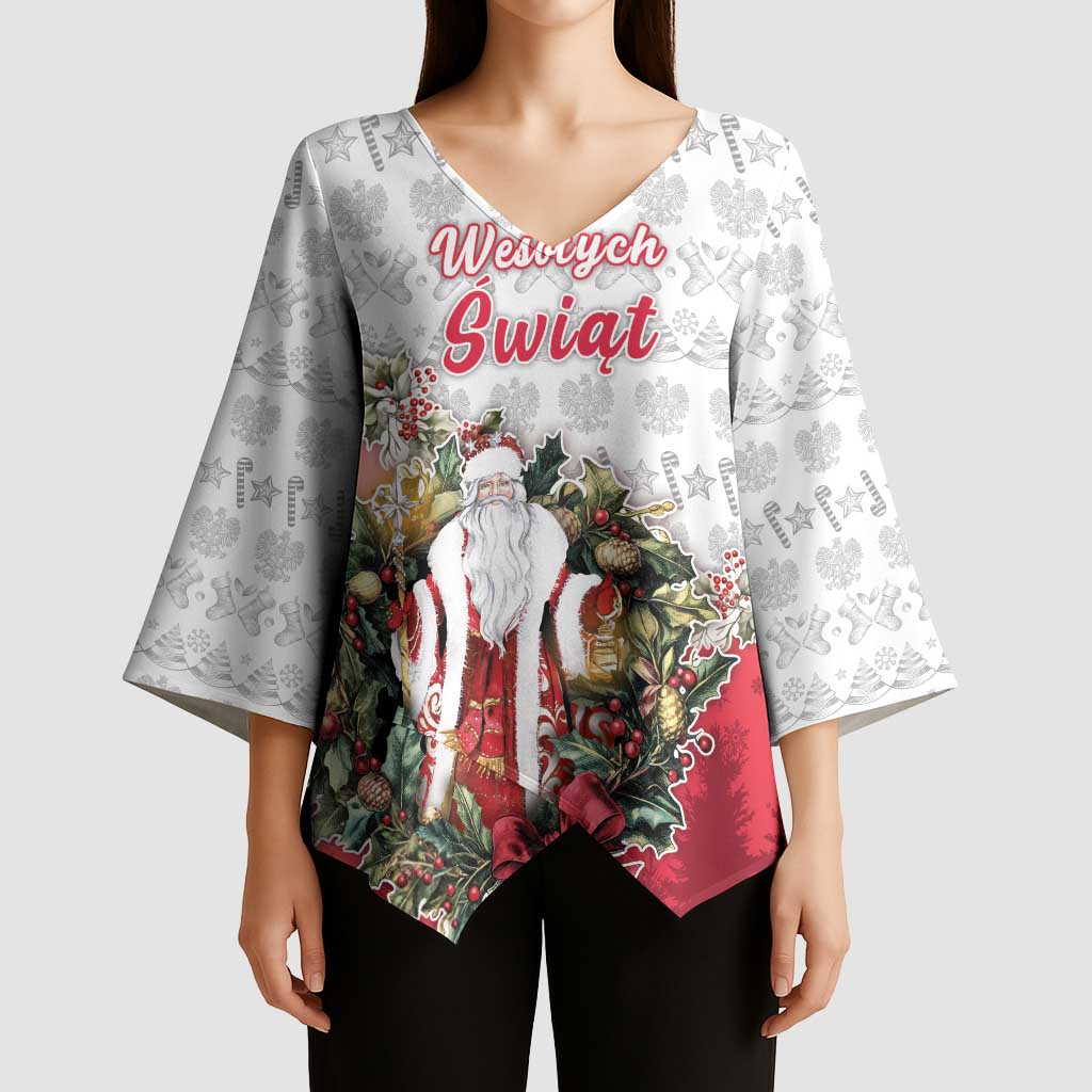 Poland Christmas Kimono Sleeve Blouse Dziadek Mroz With Wreath - Wonder Print Shop