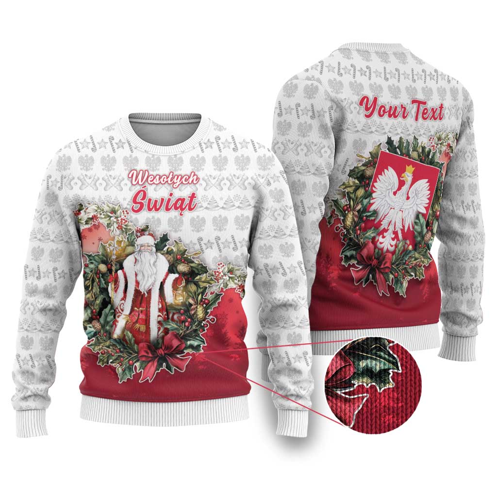 Personalized Poland Christmas Ugly Christmas Sweater Dziadek Mroz With Wreath - Wonder Print Shop