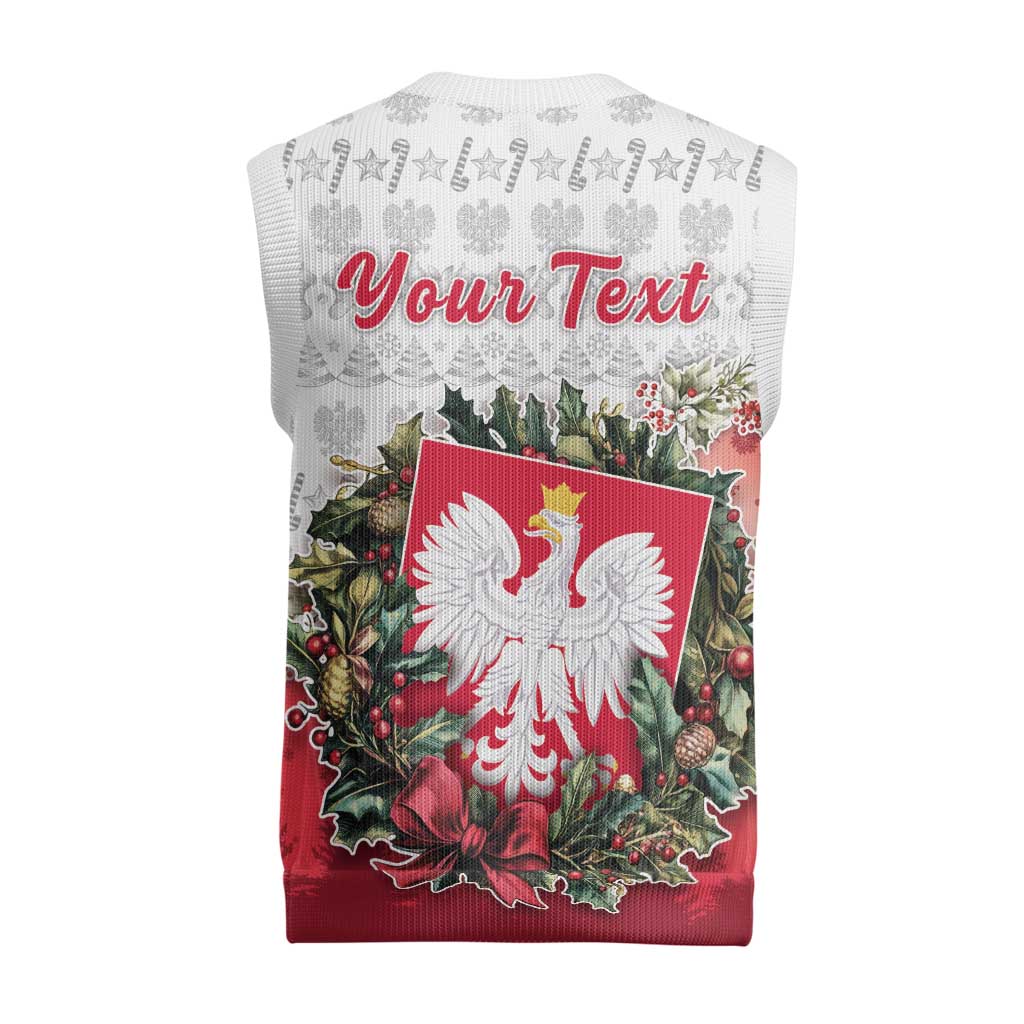 Personalized Poland Christmas Knitted V-Neck Vest Dziadek Mroz With Wreath - Wonder Print Shop