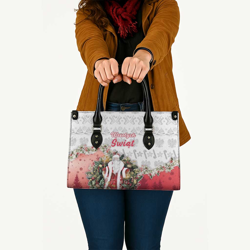 Poland Christmas Leather Bag Dziadek Mroz With Wreath - Wonder Print Shop