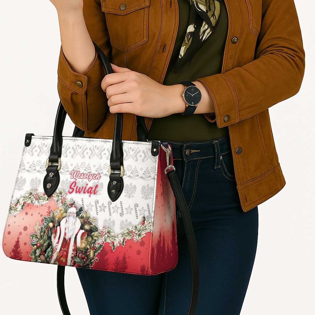 Poland Christmas Leather Bag Dziadek Mroz With Wreath - Wonder Print Shop