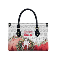 Poland Christmas Leather Bag Dziadek Mroz With Wreath - Wonder Print Shop