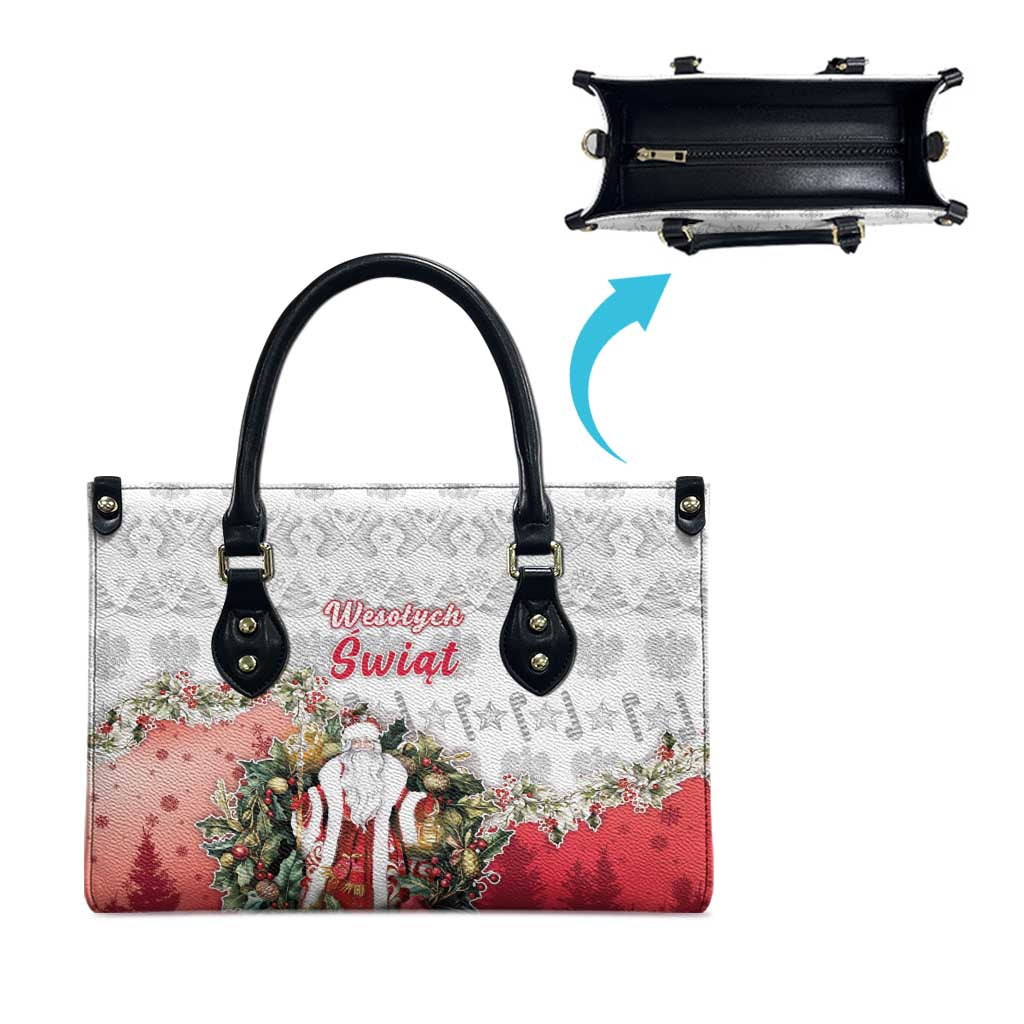 Poland Christmas Leather Bag Dziadek Mroz With Wreath - Wonder Print Shop