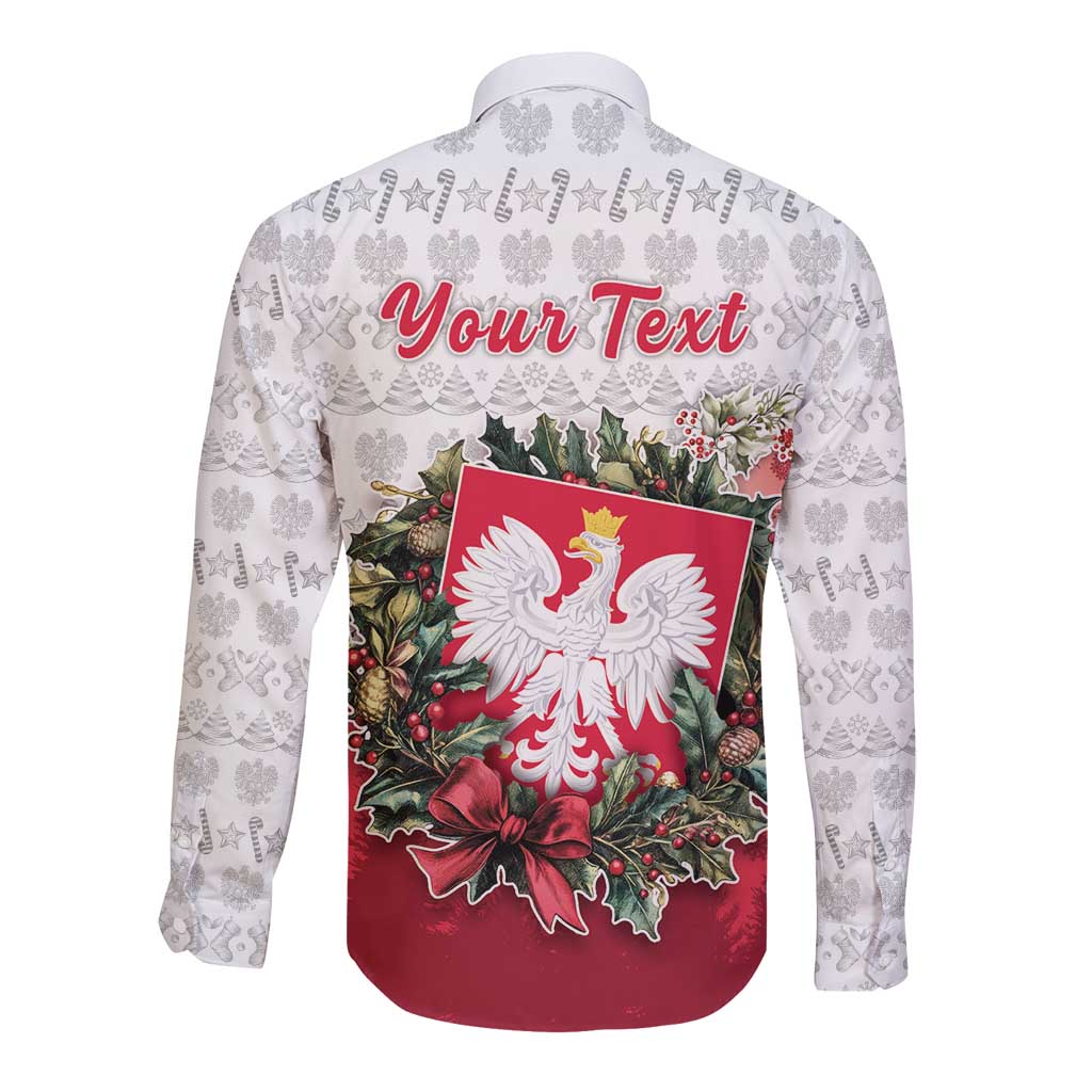 Poland Christmas Long Sleeve Button Shirt Dziadek Mroz With Wreath - Wonder Print Shop