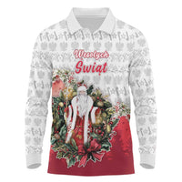 Poland Christmas Long Sleeve Polo Shirt Dziadek Mroz With Wreath - Wonder Print Shop
