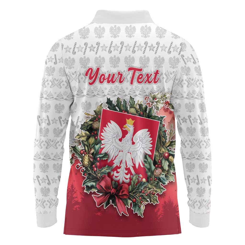 Poland Christmas Long Sleeve Polo Shirt Dziadek Mroz With Wreath - Wonder Print Shop